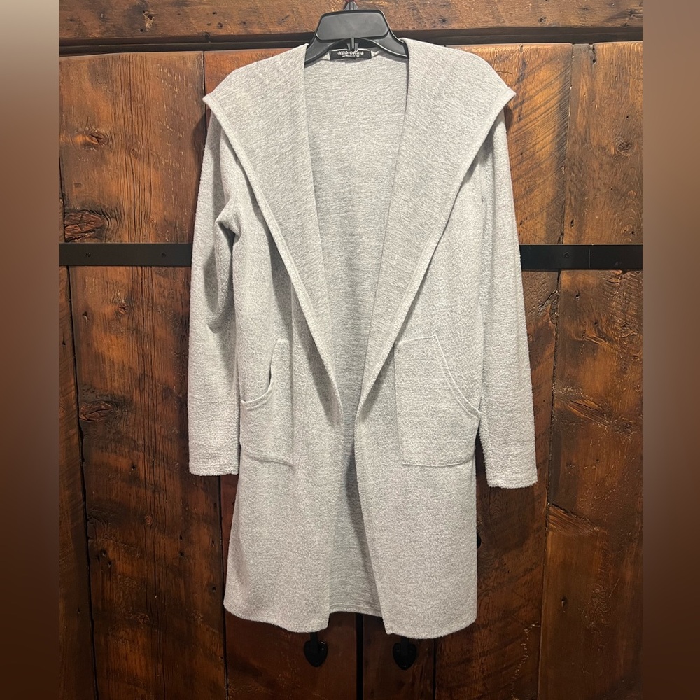 White Mark Light Gray Open Front Hooded Cardigan